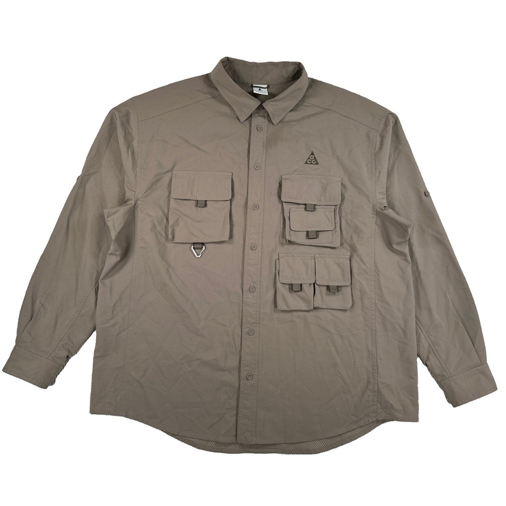 Nike ACG Dri-Fit ADV UV Devastation Trail Button Up Shirt Men's XXL Beige